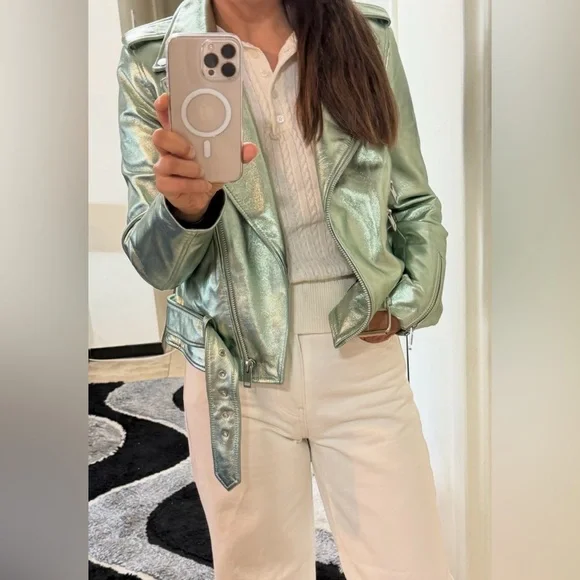 Walter Baker Allison Metallic Leather Moto Jacket -Lambskin - Size S NEW - Picture 7 of 17